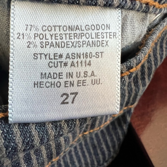 ANGRY RABBIT NAVY BLUE & GREY STRIPED SKINNY LEGGED JEANS. SIZE 27 (US SIZE 4) - Picture 6 of 6